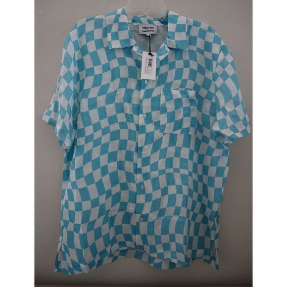 Bloomie's x Solid & Striped Men Sz L Cyan Blue Wavy Check Shirt/Shorts Set $220 - Picture 2 of 16